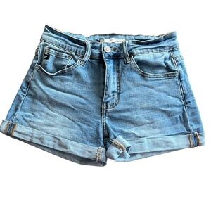 KanCan Jean Shorts size 7 cuffed hem light wash light distress